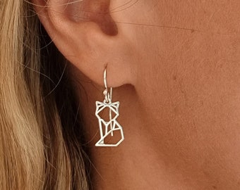 Fox Earrings, Cat Earrings Dangle, For Girls, For Women, Quirky Cool Funny Origami Fox, Cat Lover Gift, Cute Baby Fox Jewelry, Silver 925