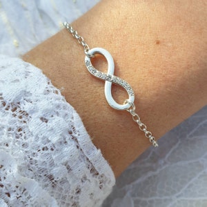 Infinity armband zilver 925 Rose goud Swarovski kristallen, gepersonaliseerde Valentijnsdag cadeau voor haar vriendin vrouw moeder vriend zus BFF