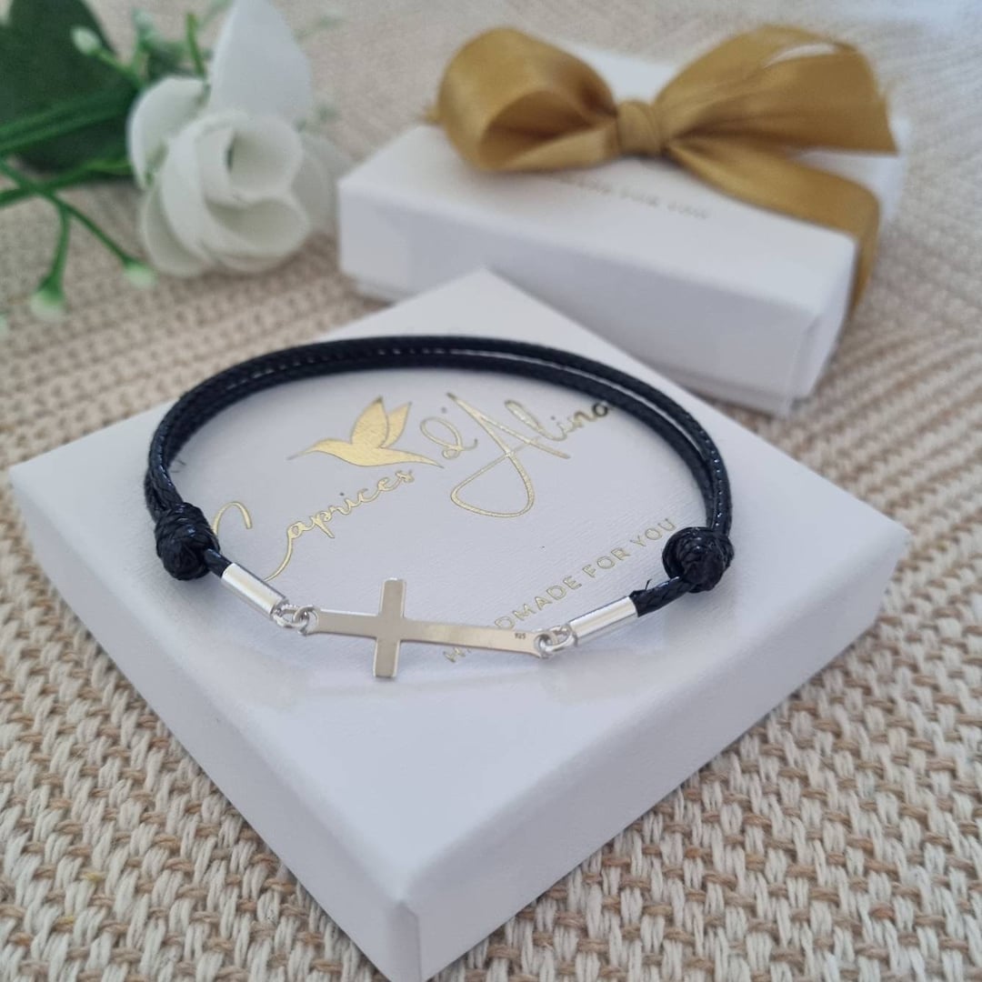 Regalos de confirmación para niñas y niños; Personalizado, Bautismo,  Primera Comunión; Pulsera Cruz Cordón Negro, Oro, Plata, Mujer Hombre  Adolescente