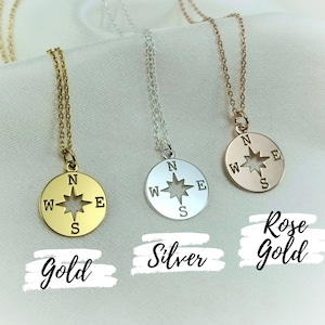 Small Compass Necklace Women, Gold Compass Pendant, Sterling Silver, North Star Necklace, Coordinates, College Student Gift, Graduation Gift
