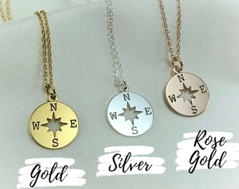 Kleiner Kompass Halskette Frauen, Gold Kompass Anhänger, Sterling Silber, North Star Halskette, Koordinaten, College-Studenten Geschenk, Abschlussgeschenk