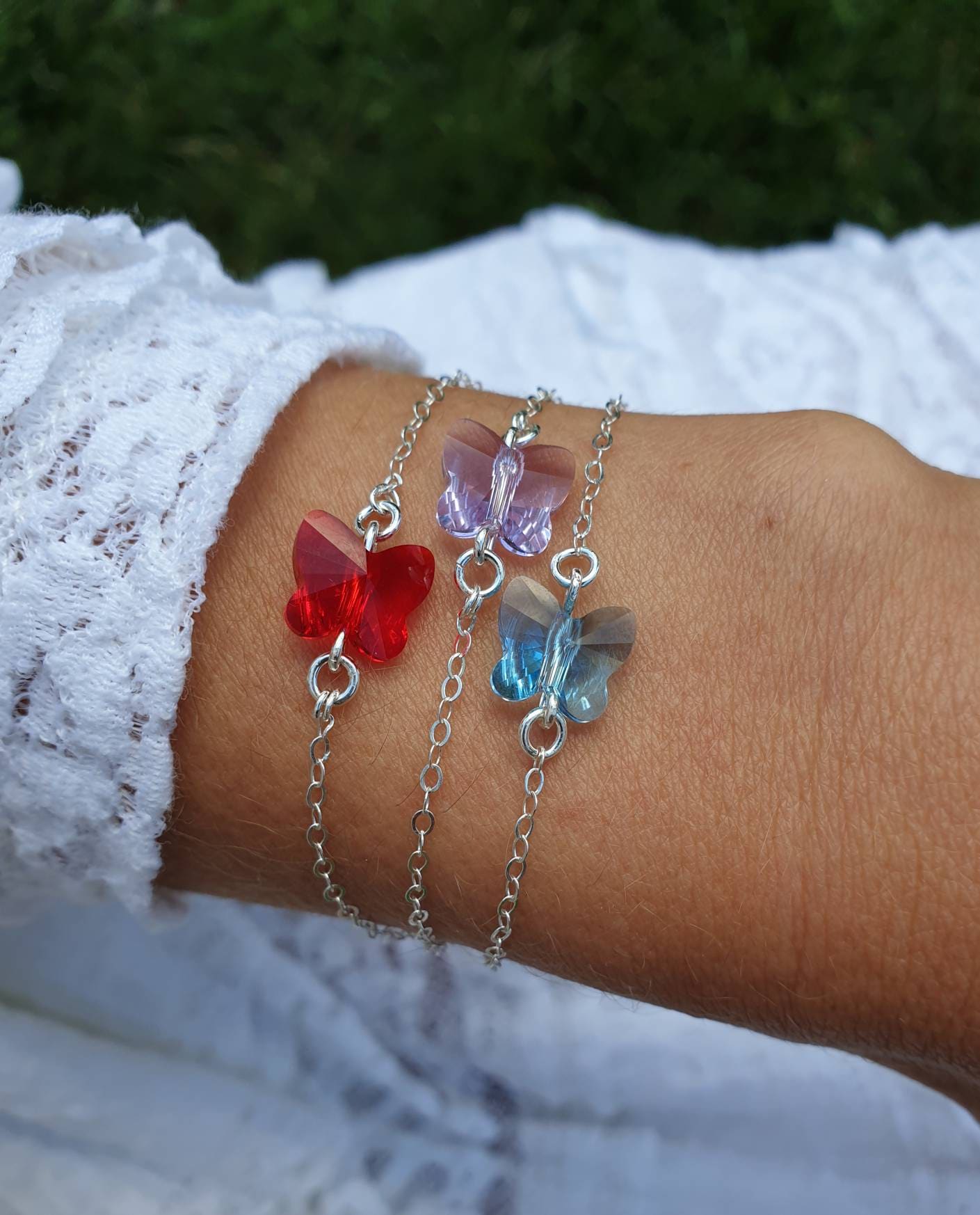 Butterfly Bracelet with Swarovski Crystals Mom Daughter Sterling SILVER 925 Dainty Gift For Sister Wife Gilfriend Friend Girl
