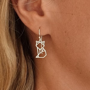 Vos oorbellen, kattenoorbellen bungelen, voor meisjes, voor vrouwen, eigenzinnig cool grappig origami vos, kattenliefhebber cadeau, schattige babyvos sieraden, zilver 925