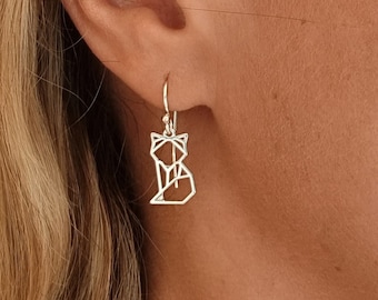 Fox Earrings, Cat Earrings Dangle, For Girls, For Women, Quirky Cool Funny Origami Fox, Cat Lover Gift, Cute Baby Fox Jewelry, Silver 925