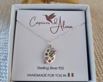Artist's Palette Pendant Charm, Paint Palette and Brush, Art Painting Lover Dangle Bead for Bracelet, 925 Sterling Silver, Painters Jewelry