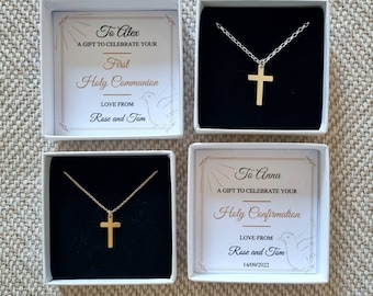Confirmation gifts for girls & boys; Personalized Baptism, First communion gift; Cross Necklace Gold, Sterling Silver, Women Men Her Teenage
