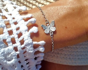 Butterfly Bracelet, Sterling silver anklet, personalized dainty chain bracelet for women, Summer Beach Gift for BFF Friend Mom Daughter