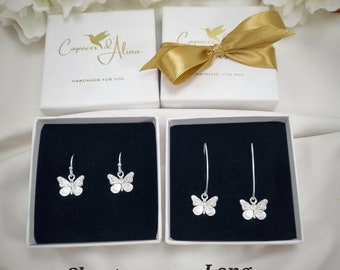 Butterfly Earrings Dangle, Sterling Silver, Rose Gold, Long Dainty Simple Minimalist, For Women Girls Mom Girlfriend birthday Jewelry Gift