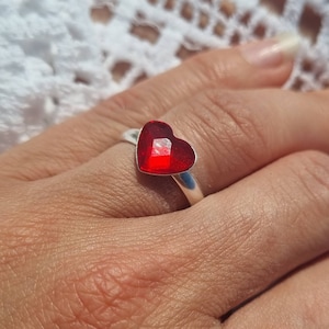 Crystal Heart Ring: Red, Light Pink, Fuchsia| Sterling silver love ring| Pink crystal promise ring| Heart shaped ring for women| adjustable