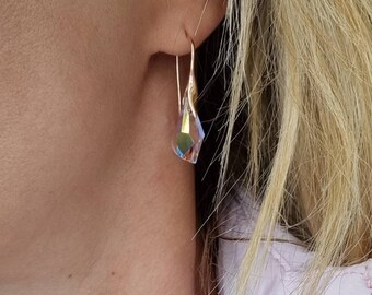 Aurora Borealis Swarovski Crystal Drop Earrings & Infinity Lariat Necklace| Silver Rose Gold Y Necklace, Personalized Jewelry Gifts for Her