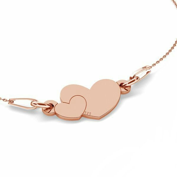 Bracciale Donna Con Ciondolo A Cuore - In Argento E Oro Rosa, Regolabile, Gioiello Per Fidanzate, Amiche, Compleanno