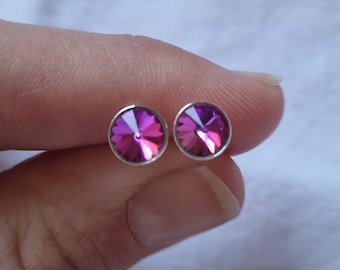 Purple Earrings Studs| Violet Round Crystal 6mm | Heliotrope| Sterling SILVER 925| Nickel free| Hypoallergenic, Minimalist, dainty, small