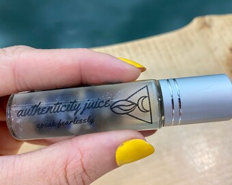 Authenticity Juice ~ Crystal Infused Sodalite Healing Gemstone Roller Ball with Aromatherapy Essential Oils | Throat Chakra