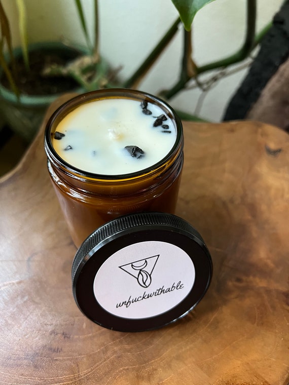 Unfuckwithable Organic Soy Candle with Essential Oils & Black Tourmaline - Grounding - Energy Cleansing and Protection -