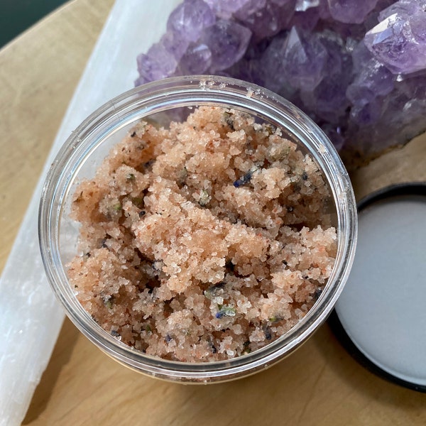 Self-LOVE Body Polish - Body Scrub - Himalayan Salt - Bergamot and Lavender Essential Oils and Organic Homegrown dried Lavender