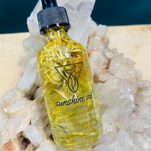 Sunshine Body Oil, Clear Quartz Crystal Elixir, Aromatherapy, Dry Skin Nourishment, Essential Oils and Good Energy!