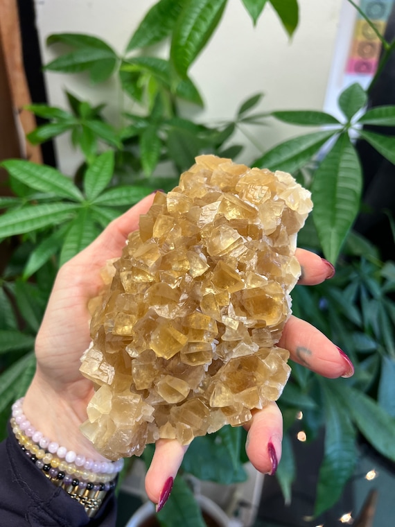 ジェム ハニー カルサイト クリスタル クラスター 幸福、温かさ、自信