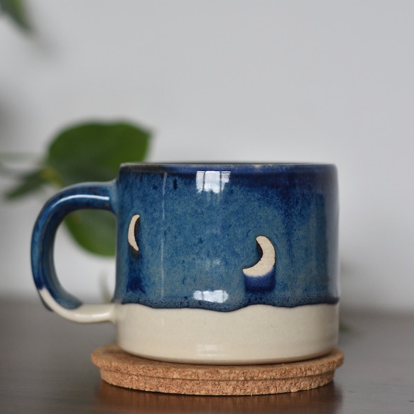 Hand-thrown Ceramic Moon Mug | Celestial Mug | Boho Ceramic Mug