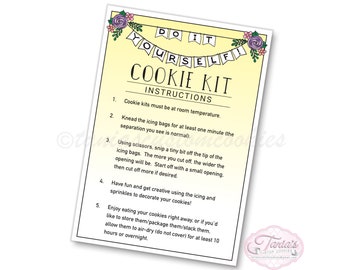 Printable Floral Banner DIY Cookie Kit 3.5” x 5” Instruction Cards