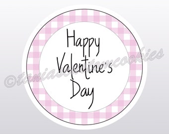 Printable Happy Valentine's Day 2” Circle Tags Valentine Gift Tags Pink Gingham