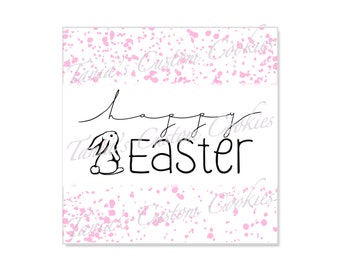 Printable Happy Easter 2” x 2” Square Pink Tags Easter Bunny Tags Cookie Packaging Gift Tags