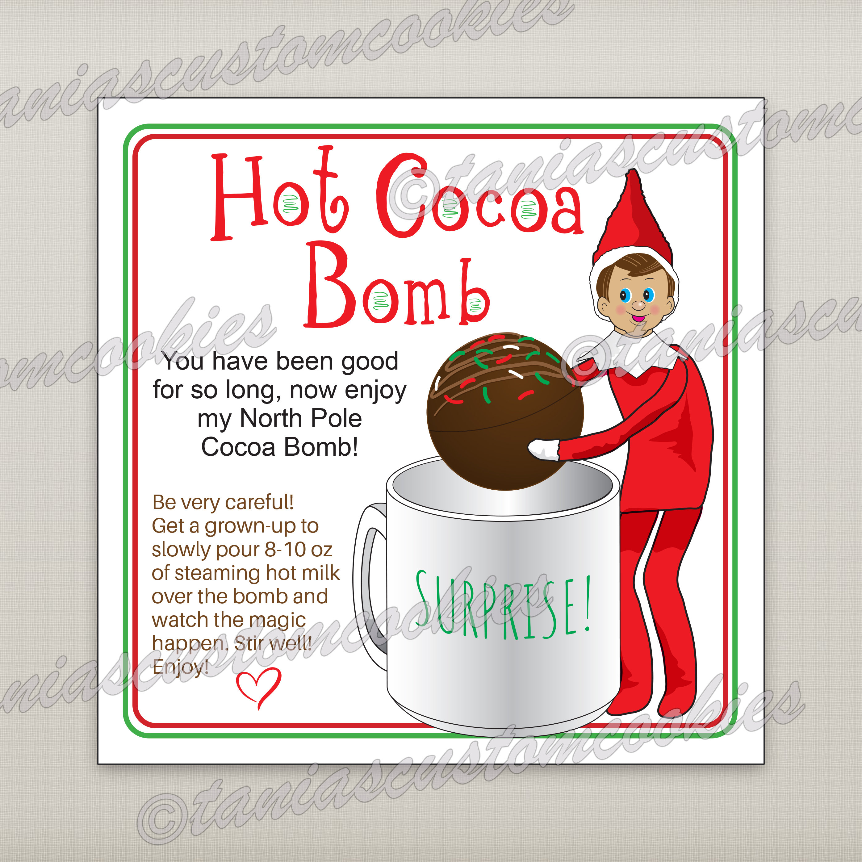 Printable Elf on the Shelf Hot Cocoa Bomb 2.5 X 2.5 Inch Instruction ...