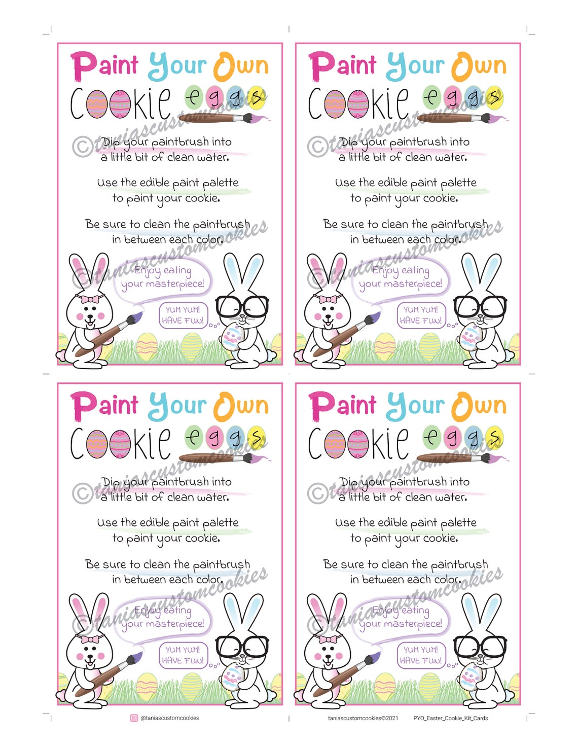 Printable PYO Paint Your Own Cookie Eggs 3.5 X 5 Instruction Cards Easter PYO Cookie Tags Cookie