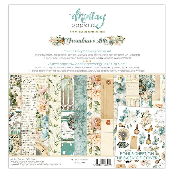 Grandma's Attic Scrapbooking Collection Kit by Mintay Papers, Vintage Romantic Paper Crafts, Double side designer paper die cut sticker card