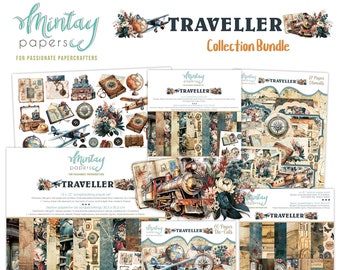 Traveler Scrapbooking Collection van Mintay, vintage reizen vakantie designerpapier voor knutselen en interieur, DIY-albumkaarten maken