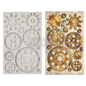 Machine parts Finnabair Decor Silicone Imaginarium Moulds 968663 for Mixed Media Steampunk Art, Food safe Chocolate Cake Clay Resin mold