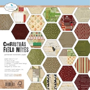 Christmas Field Notes by Elizabeth Craft Designs 12&quot; Double-Sided Cardstock Pack, Collage Mixed media designer paper for junk art journaling