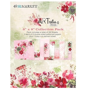 ARToptions Rouge Paper Set by 49 and Market - Red Green Floral Die Cuts, Stickers, Paper packs and ephemera kits, rub ons, chipboard titles