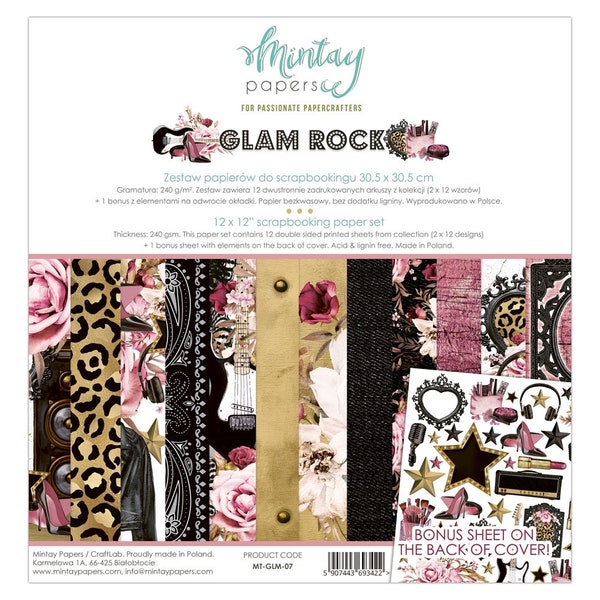 Glam Rock Scrapbooking Collection by Mintay, Double Sided Paper Pads & Chipboard Element Stickers, Kid mini album crafts, card making supply