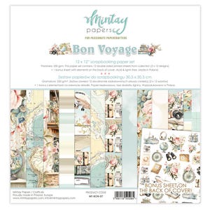 Bon Voyage Collection de papiers Mintay de scrapbooking de voyage, kit de créations artistiques en papier voyageur du monde vintage de vacances, autocollants découpés carte album DIY