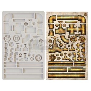 Rusty Pipeline Steampunk Decor Mould by Prima Imaginarium, Finnabair Mixed media Mold for Clay, Resin, Soap, Cake decor Food safe