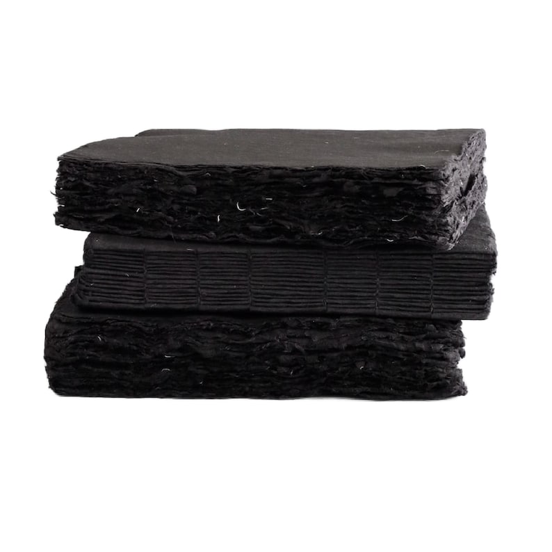 Stor handgjord konstjournal med svarta sidor, Lamali Liasse Noir bomullsskissbok, unik ekopresent till konstnär 7,5" x 10" tom bok bild 5