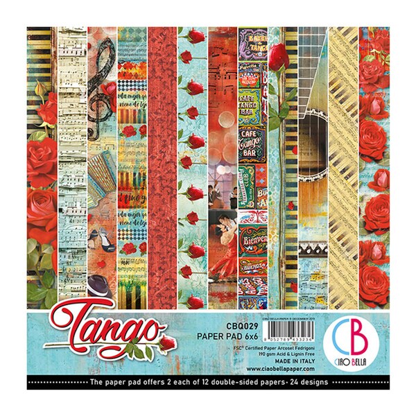Tango Scrapbooking Kit by Ciao Bella, Double sided Paper & Elements, Valentine Romantic Italian Designer Papers for Album Cards Paper Crafts
