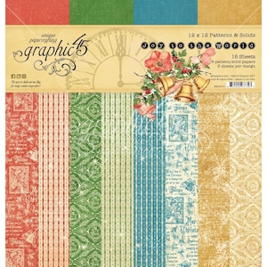 Bloc de scrapbooking graphique 45 motifs et unis Joy to the World, papier de Noël recto-verso, mini album de travaux manuels en papier