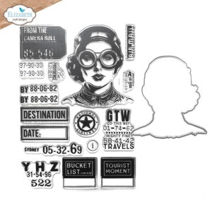 エリザベス クラフト デザインの過去からの旅スタンプとダイセット、ヴィンテージ メモリー キーピング コレクション キット、女性のエンパワーメント航空