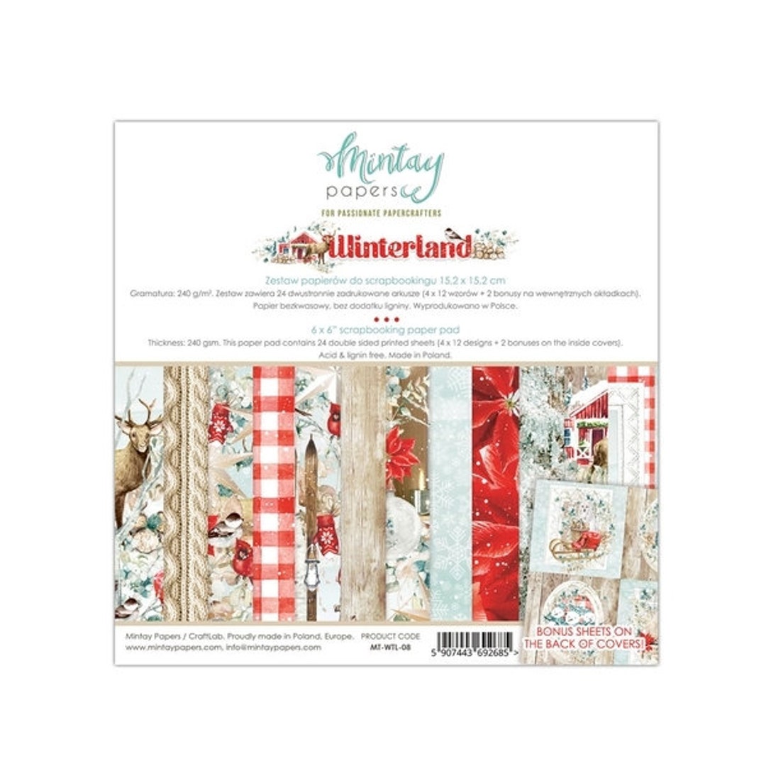 Scrapbooking Collection Kit Winterland by Mintay Papers Choose 12x12'', 6x6  Double Sided and Chipboard Die Cut Elements, Christmas Crafts 