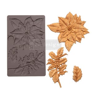 Molde para decoración navideña vintage con forma de flor de Pascua perfecto de Prima Re-Design, molde para arcilla, resina, decoración de tartas, apto para alimentos, renovación de muebles