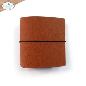 May include: A brown leather journal with a textured surface and a brown elastic band closure.