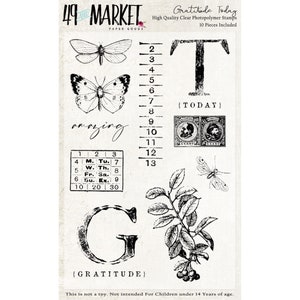 Vintage Artistry Dankbarkeit Today Clear Stempel Set von 49 und Market, Junk Journaling Planner Scrapbooking Stempel Sammlung Kit für Papier Handwerk