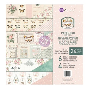 My Sweet Prima Marketing  Double-Sided Paper Pad 12&quot;X12&quot;, Vintage Romantic Bird Butterflies Illustration for Paper crafts DIY Home Decor