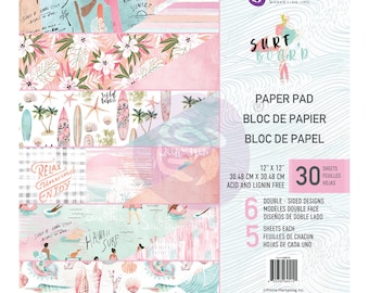 May include: A 30-sheet paper pad with 6 double-sided designs, each design featuring a different surf-themed pattern. The paper pad is 12 inches by 12 inches and is acid and lignin free.
