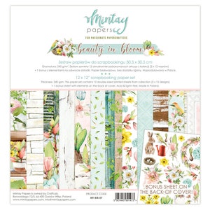 Collection de scrapbooking La Belle en fleurs par Mintay Papers, bloc-notes recto-verso floral printanier, fournitures créatives en papier, vert - design vintage rose