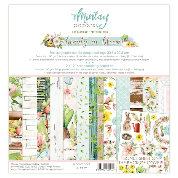 Beauty in Bloom Scrapbooking Collection by Mintay Papers, Spring Floral Double sided Pad, Paper Craft Supplies, Green - Pink Vintage design