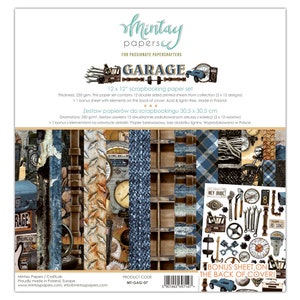 Kit de collection Garage Scrapbooking par Mintay Papers, créations artisanales en papier pour hommes masculins vintage, cartes éphémères découpées en papier design recto-verso