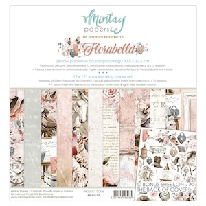 Florabella Scrapbooking Collection by Mintay, Wedding Double Sided Paper Pads & Chipboard Element Stickers Valentine Romantic Muted Papers