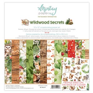 Kit di carta Mintay per scrapbooking Wildwood Secrets, per vacanze, escursioni, animali della foresta, viaggi, creazioni di carta di design, adesivi fustellati, album di biglietti fai da te